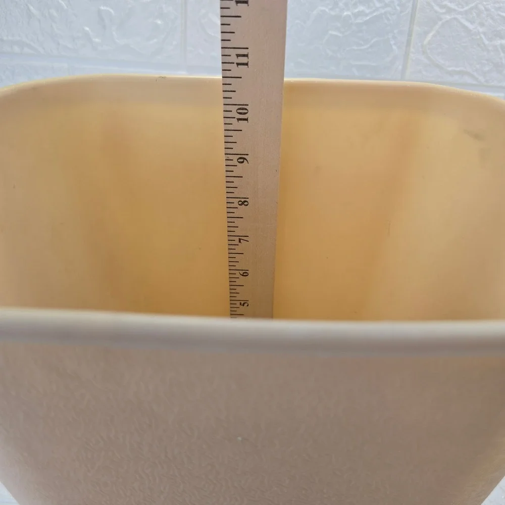 Vintage Textured Plastic Wastebasket Beige Rectangular Mid Century 11